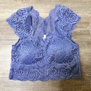 Blue Purple Lace Bra Top Crop Shirt One Size NEW